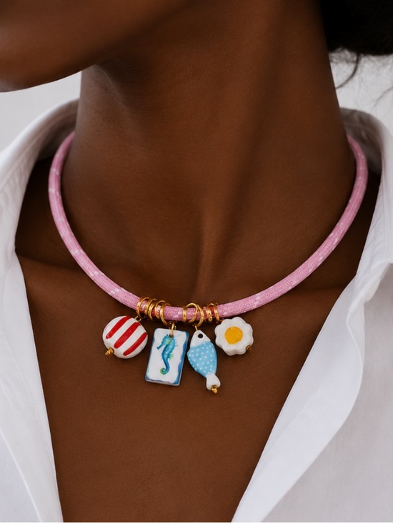 Jewelry - New! Coastal Colorful Pink Starfish Lobster Charm Necklace NWOT